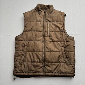 NordicTrack Brown Quilted Full Zip Vest Men's Stand-Up Collar Pockets Size L